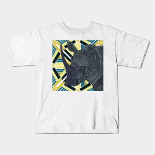 White Rhino From Africa on Geometric Pattern Kids T-Shirt